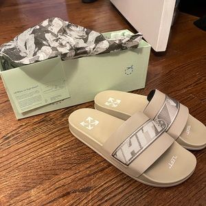 Off-White Mens Logo Industrial Pool Slides , Gray , Size 41/Size 8 in mens